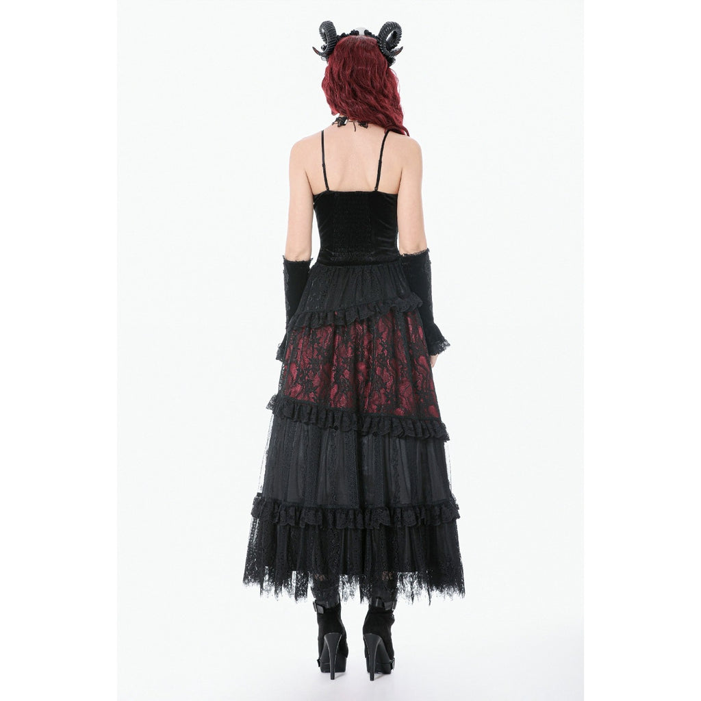 Dark in Love Gothic Victorian Vampire Visual kei Black & Red Lace Ruffle Skirt