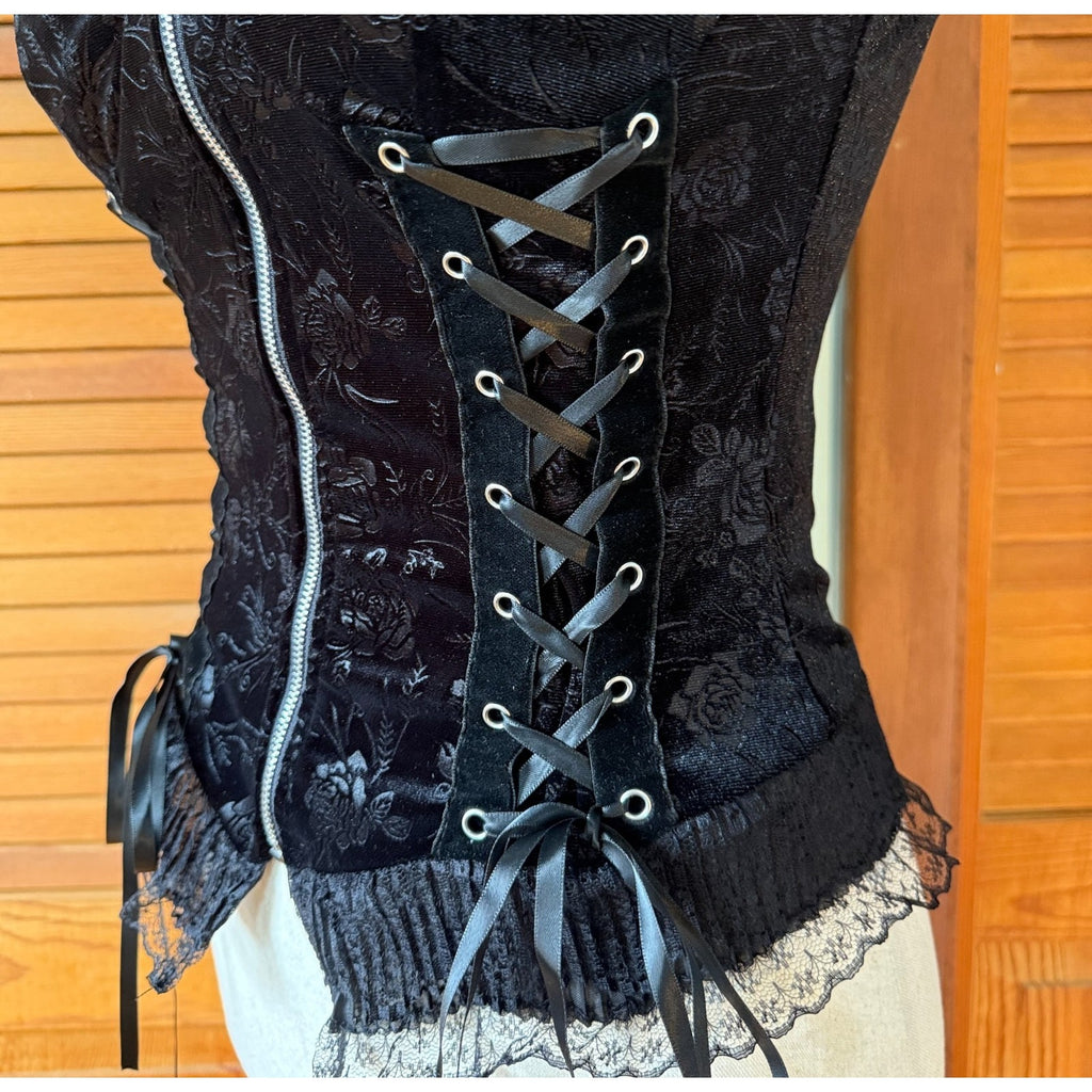Gothic Lolita Victorian Vkei Vampire Black Rose Velvet Lace-up Cami Top