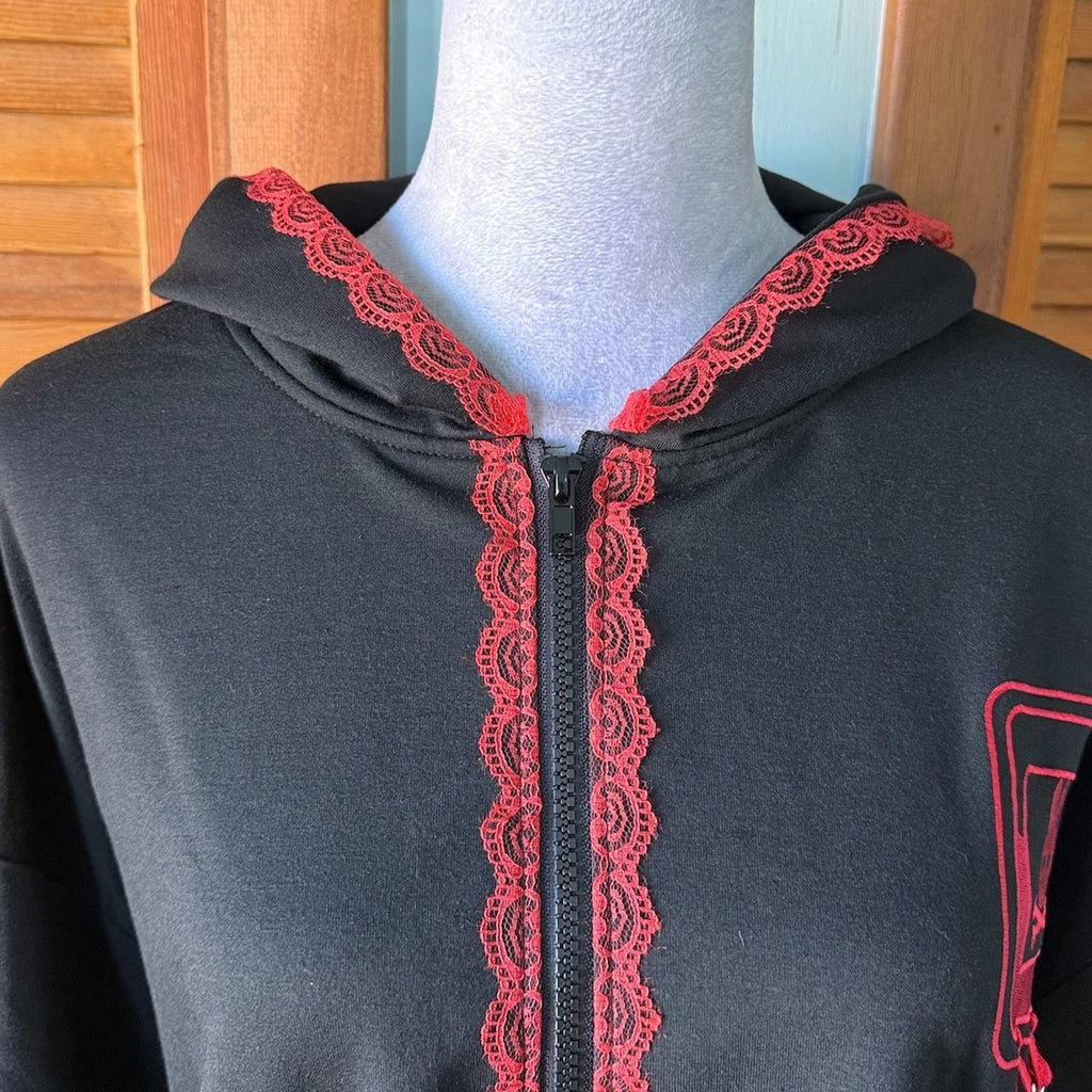 ACDC Rag Lolita EGL Goth Punk Emo Mad Death Rabbit Black & Red Hoodie Bunny Ears