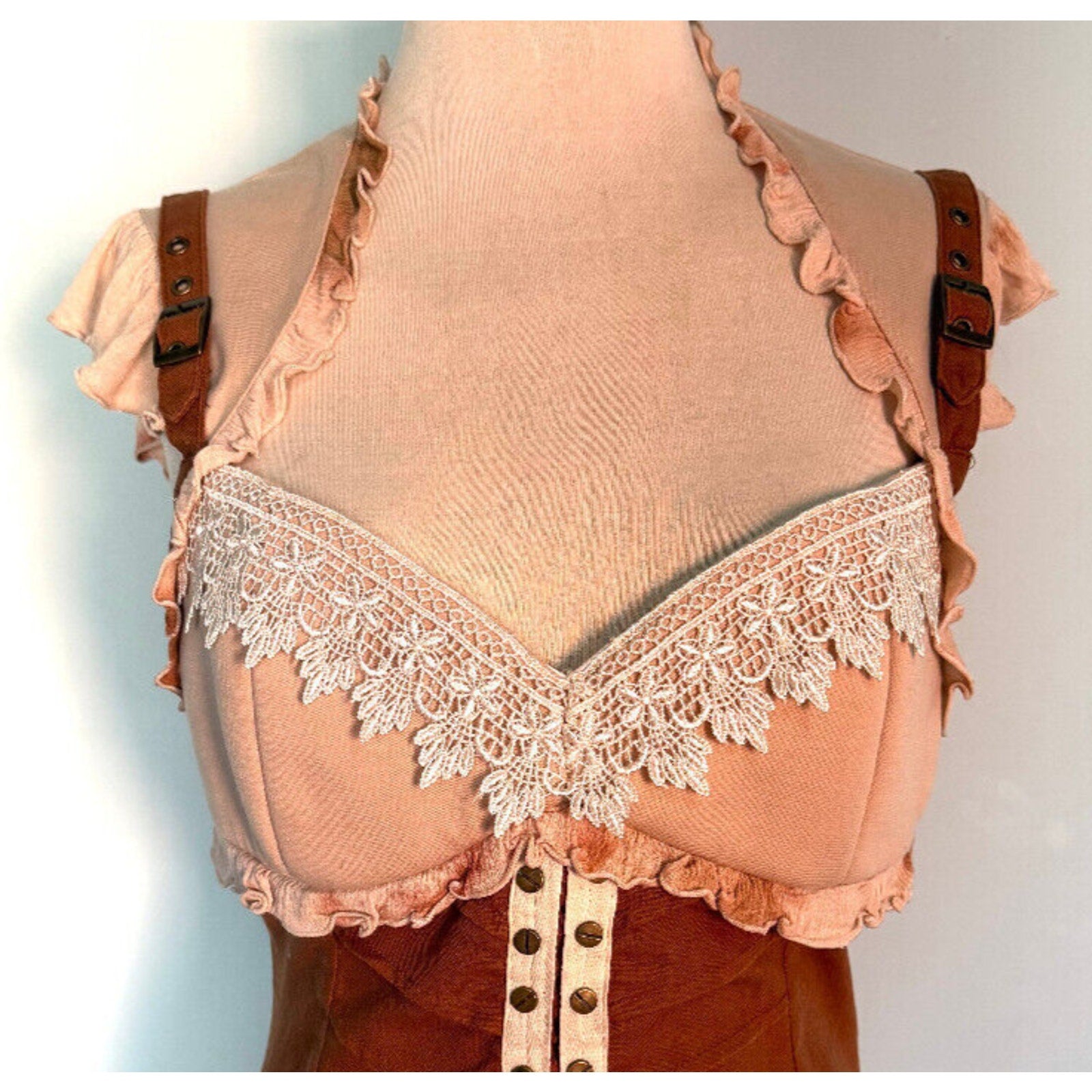 RQ-BL Steampunk Victorian J-fashion Vkei Brown & Ivory Flutter Sleeve Top XL