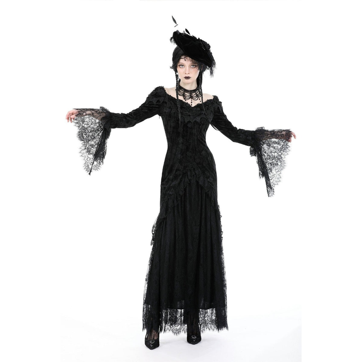 Dark in Love Gothic Victorian Vampire Rose Luxe Black Velvet & Lace Gown
