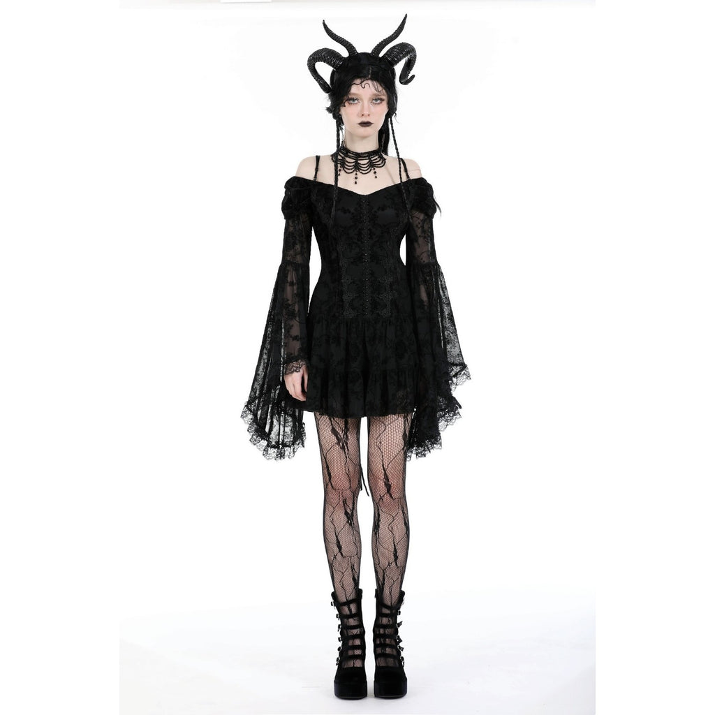 Dark In Love Gothic Victorian Dark Fairycore Black Rose Fairy Lace Mini Dress S