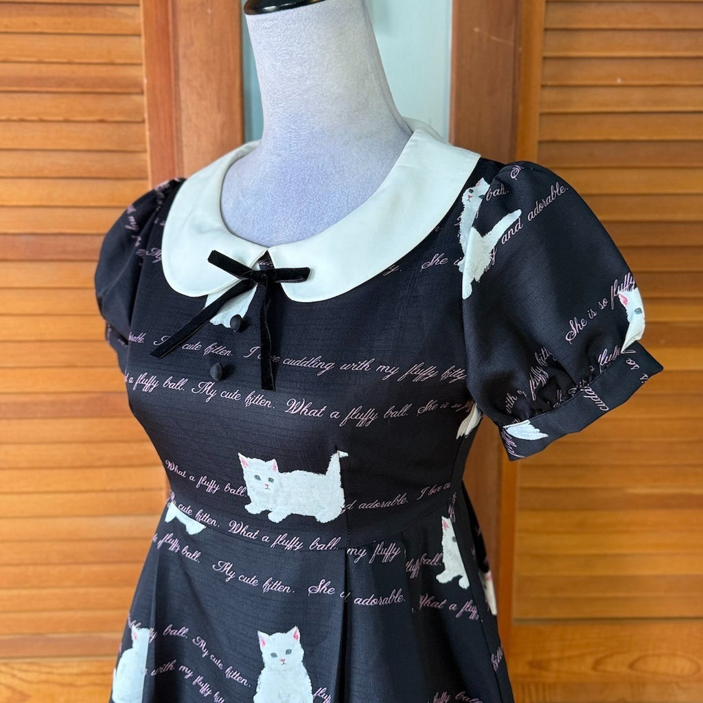 J-Fashion Ank Rouge Kawaii Gyaru Dollcore White Kitten Angel Black Dress S-M