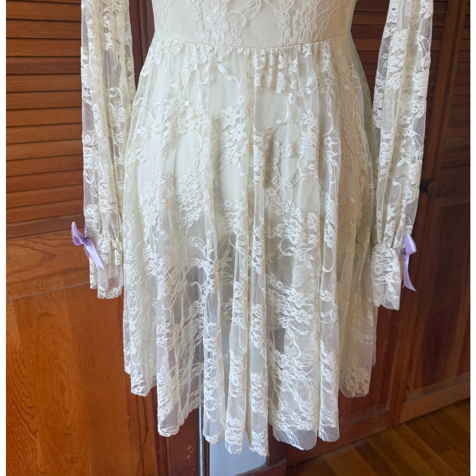 Lolita Kawaii EGL Dollcore Ballet Cottage Ivory Lace Ruffle Dress w/ Bows M