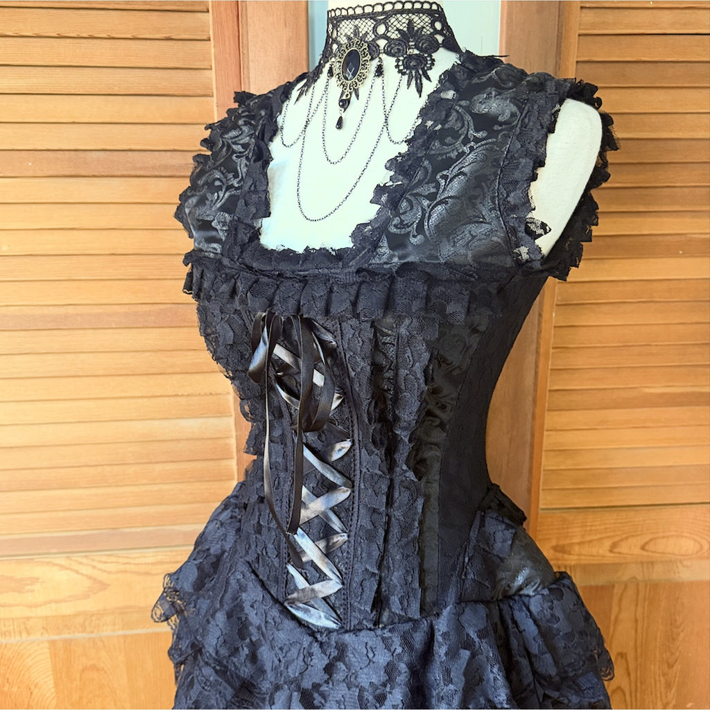 Burleska Gothic Victorian Renaissance Black King Brocade Lace Corset Dress