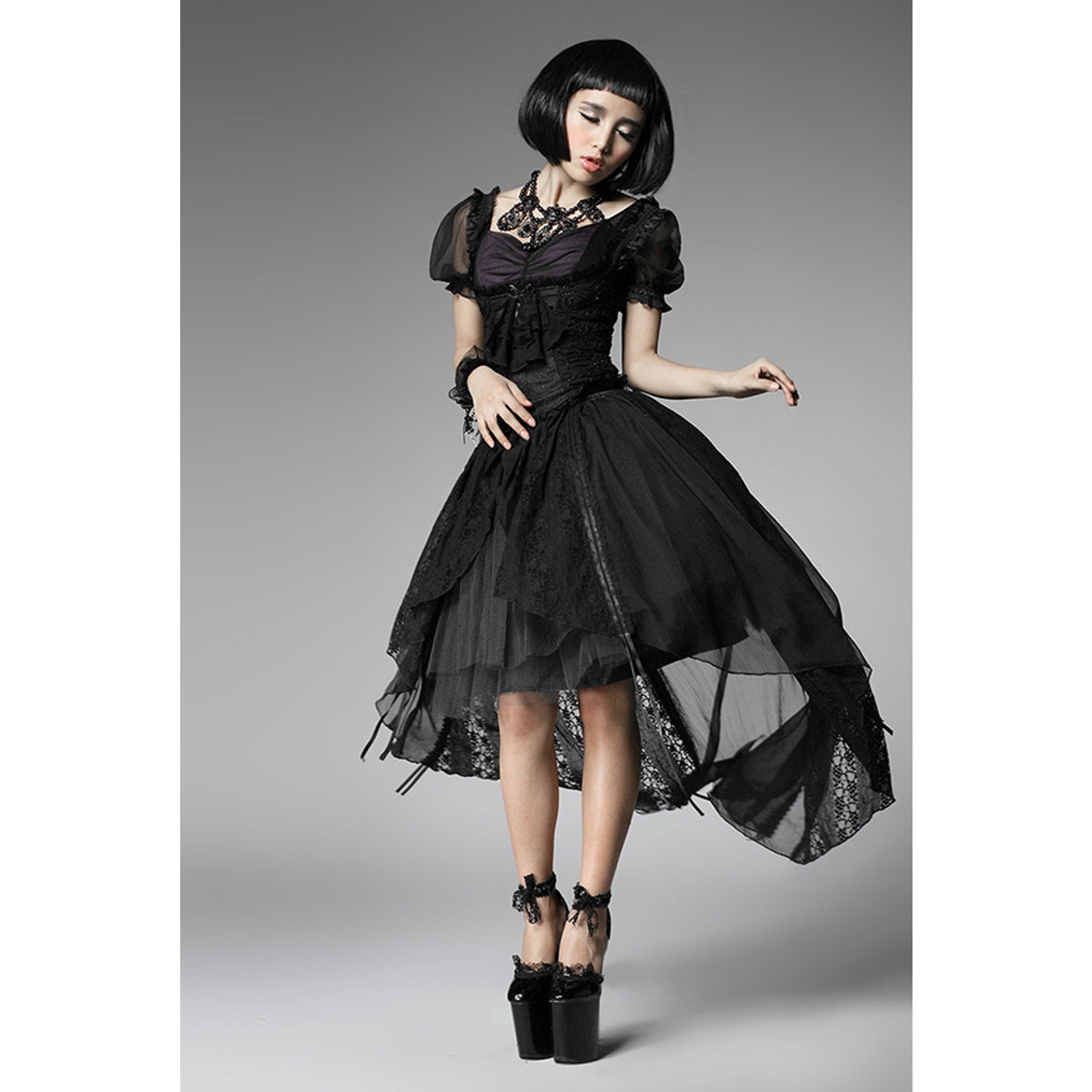 Gothic Lolita Victorian Aristocrat Black Beaded Underbust Bodice Top XXL