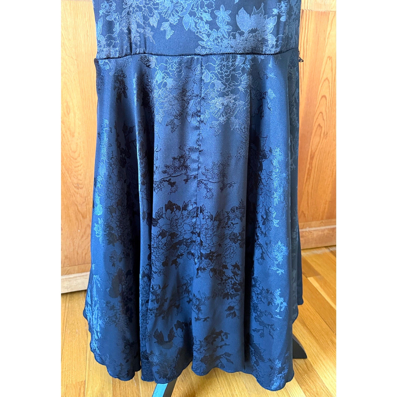 Gothic Victorian Flower Satin Gathered Side Mermaid Maxi Skirt S-M