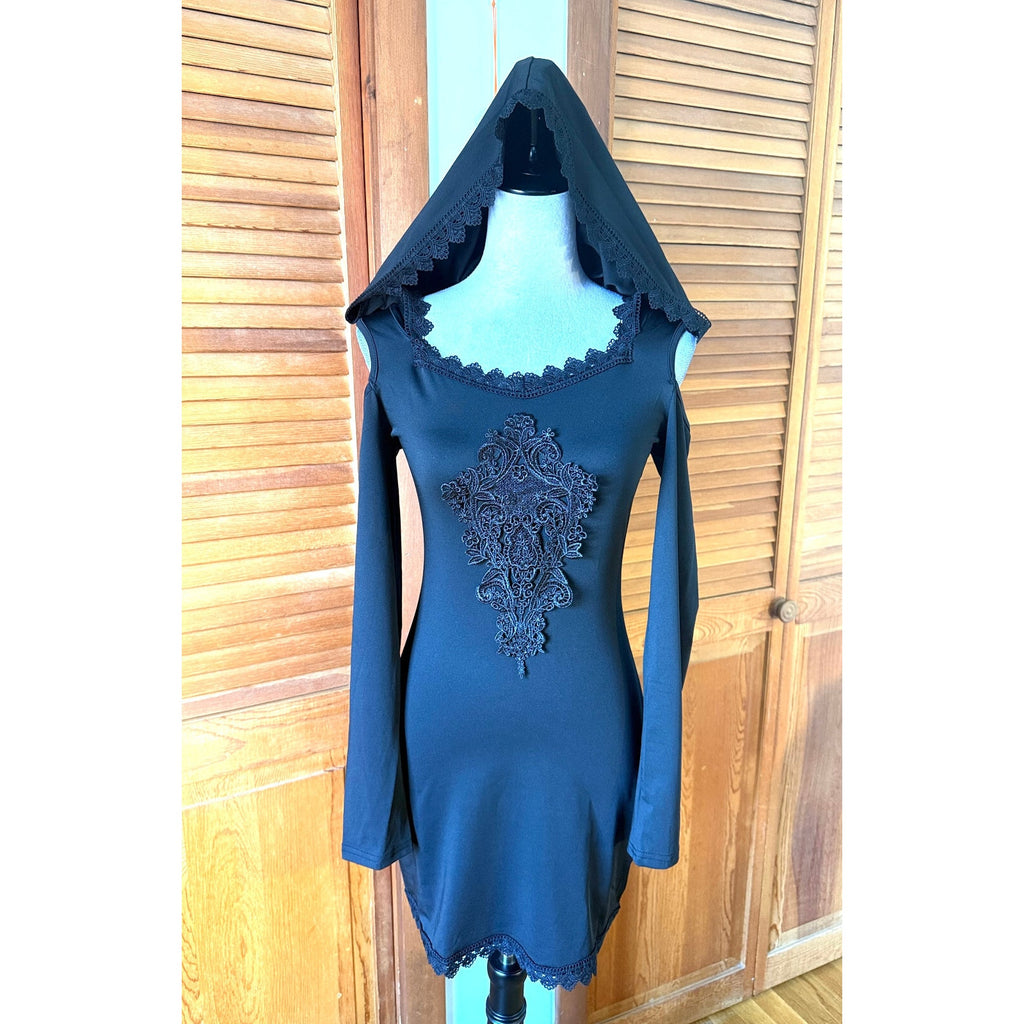 Goth Cyber Punk Neo-Victorian Witch Apprentice Hooded Dress S