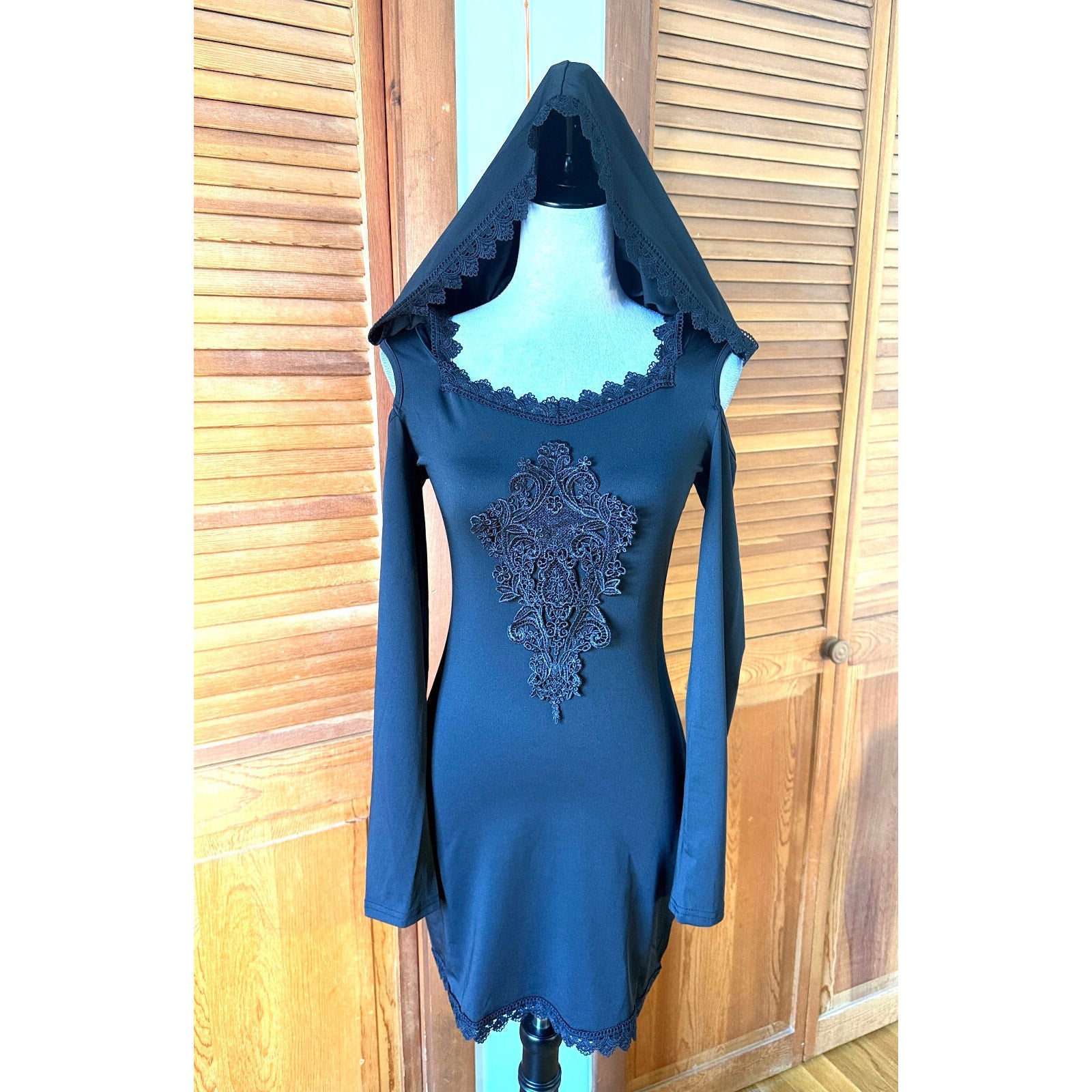 Goth Cyber Punk Neo-Victorian Witch Apprentice Hooded Dress S