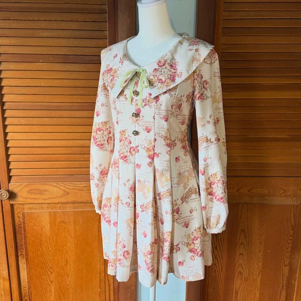 Liz Lisa J-fashion Gyaru Himekaji Victorian Rose Ivory Lace-Up Back Dress XS