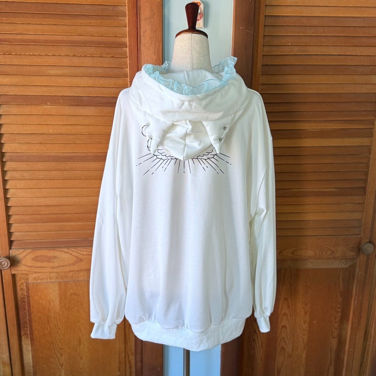 ACDC Rag Lolita EGL Yami Kawaii Angel Punk Kitty Cat Ears White Hoodie