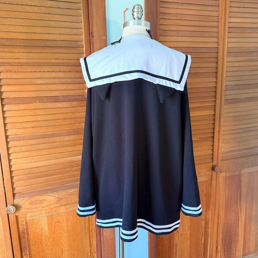 ACDC Rag Punk Goth Emo Black & White Kitty Cat Sailor Collar Jacket Plus Size