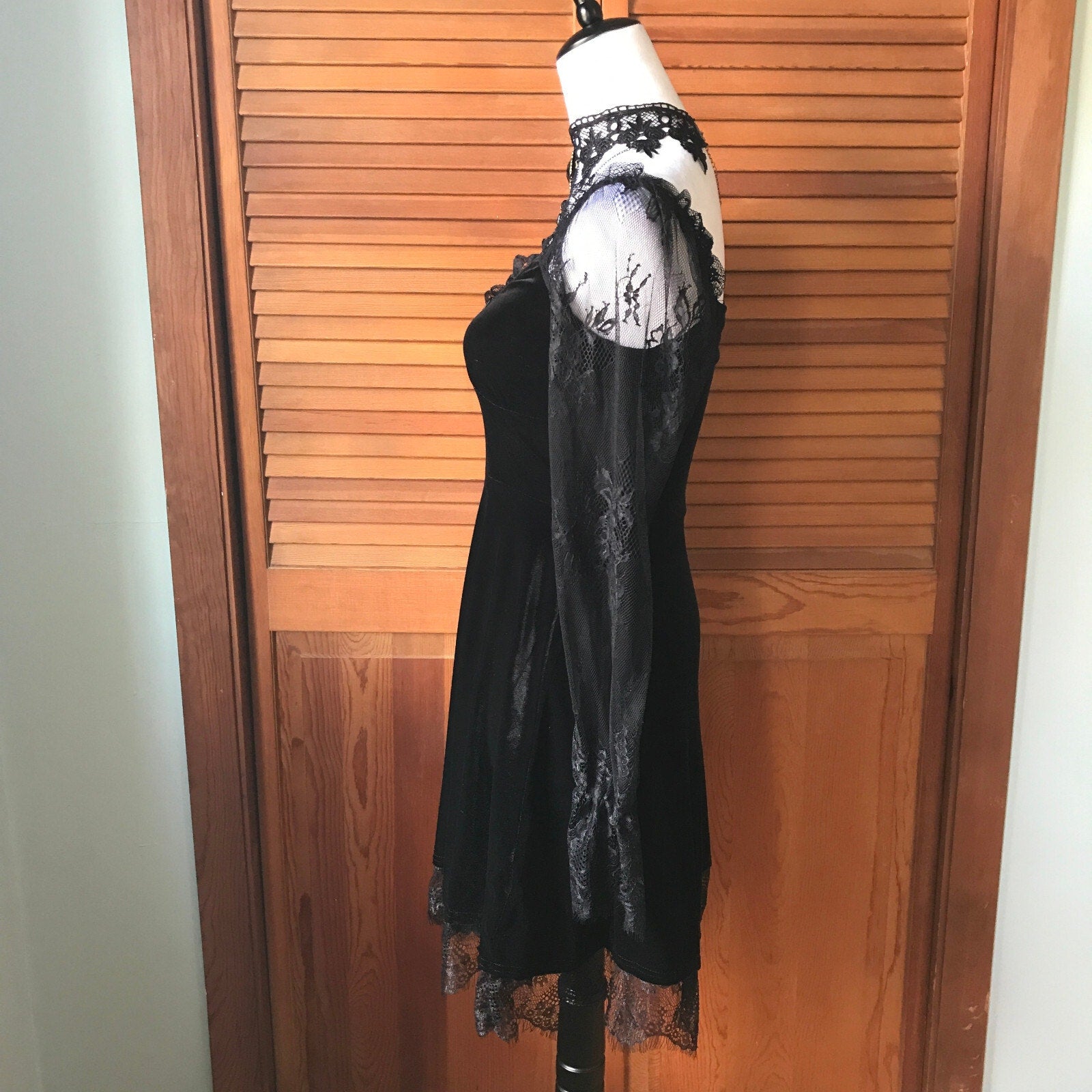 Gothic Victorian Dark Side of the Moon Black Velvet & Lace Dress