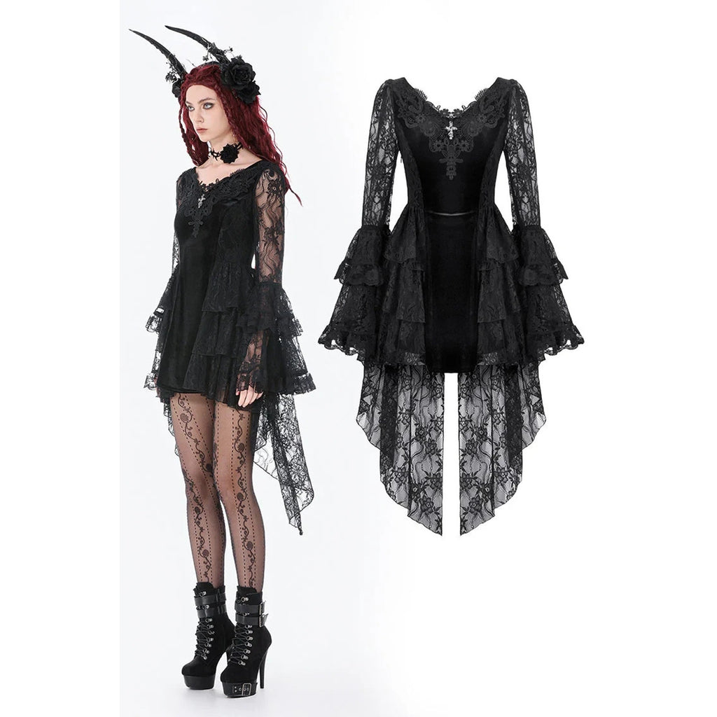 Dark In Love Gothic Victorian Dark Temptations Velvet Lace Bell Sleeve Dress