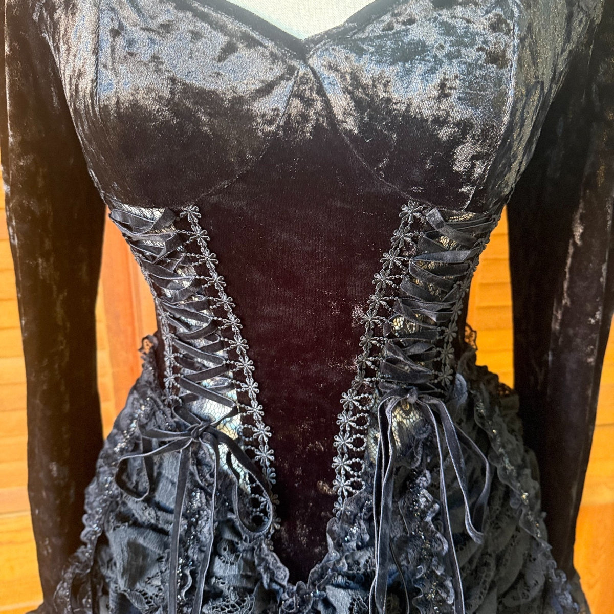 Dark In Love Gothic Victorian Dark Fairy Fare Black Velvet Lace Up Dress