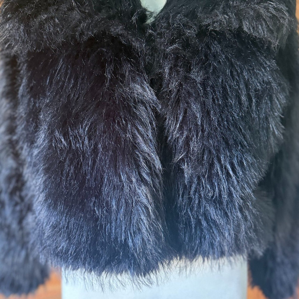 Gothic Victorian Punk Glam Rave Emo Alternative Black Faux Fur Jacket XS-L