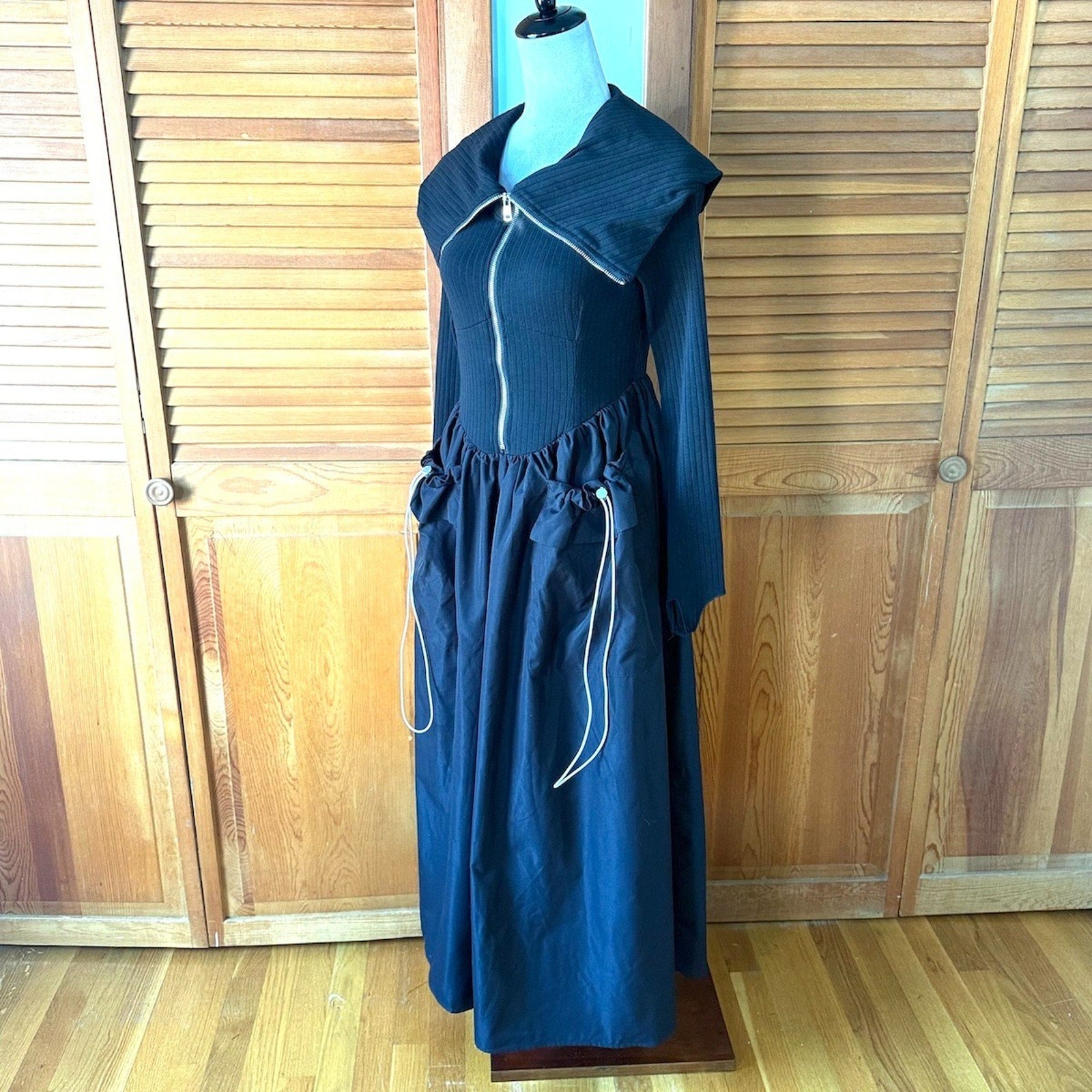 Gothic Victorian Vintage Avant Guard Dream Architect Long Black Zipper Dress M-L