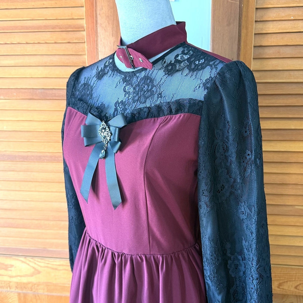 Ank Rouge J-fashion Gyaru Gothic Victorian Vampire Wine Black Lace Long Dress M