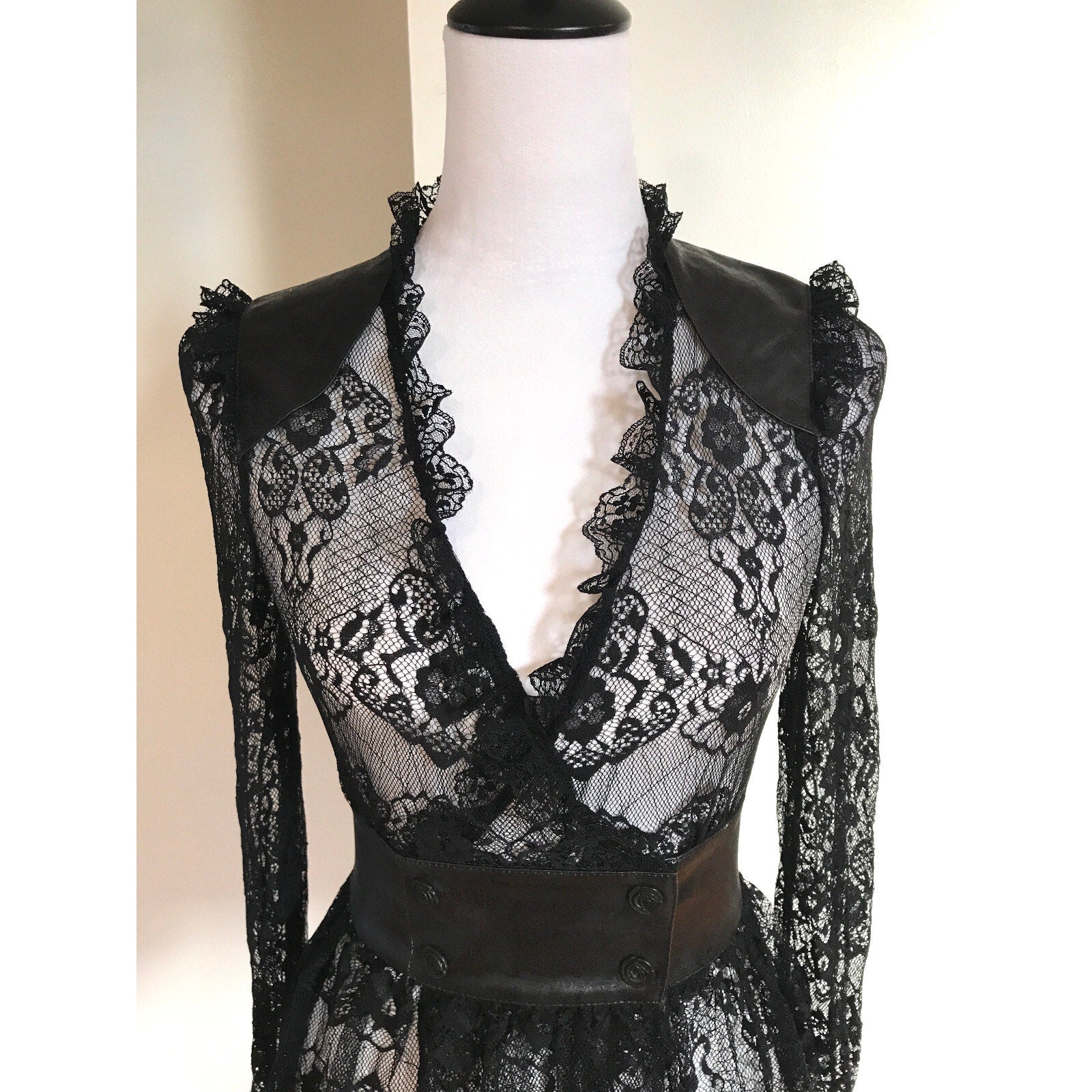 Lip Service Vintage War of the Roses Gothic Victorian Black Lace Top XS