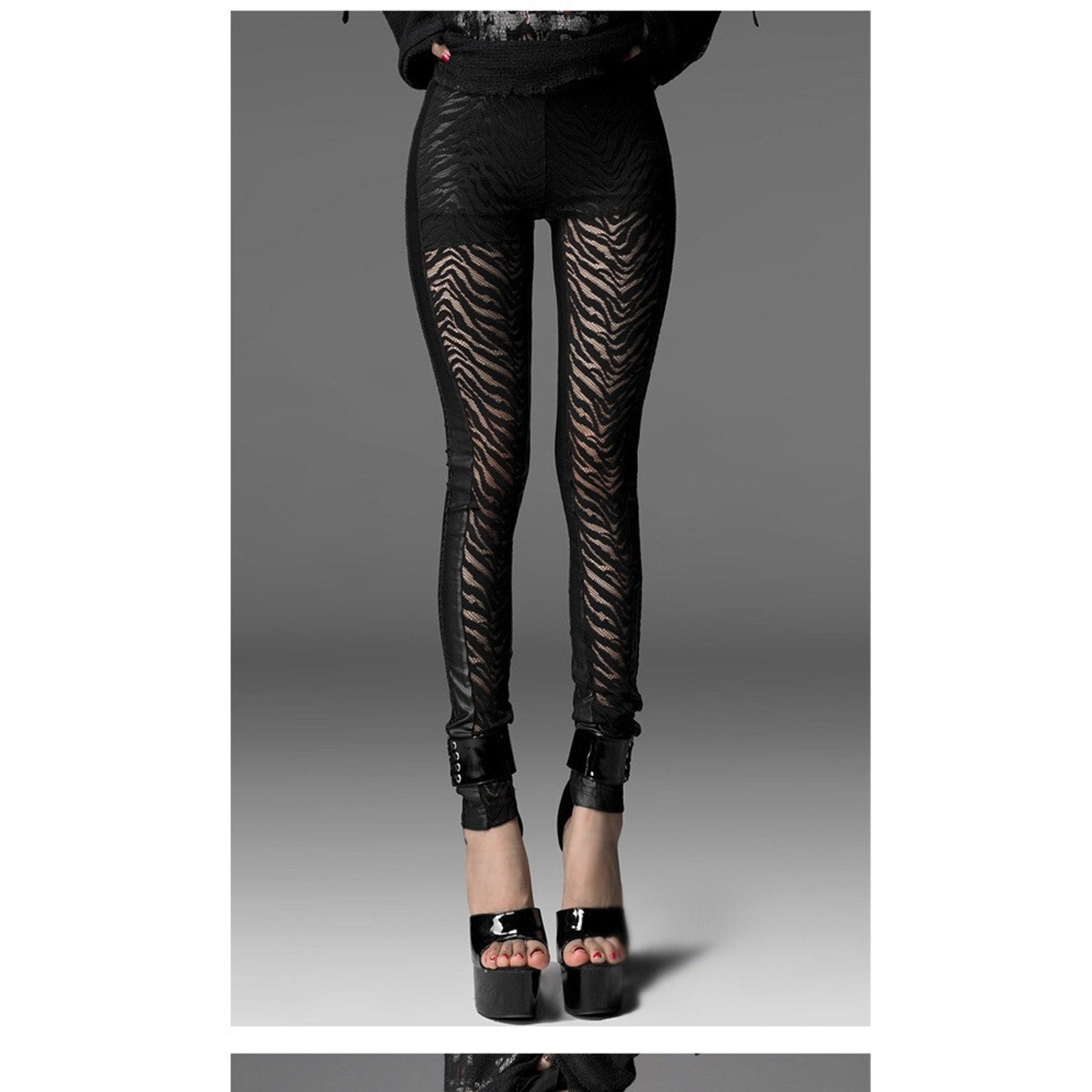 Punk Rave Gothic Victorian Steampunk Visual Kei Zebra Lace Leggings 3XL