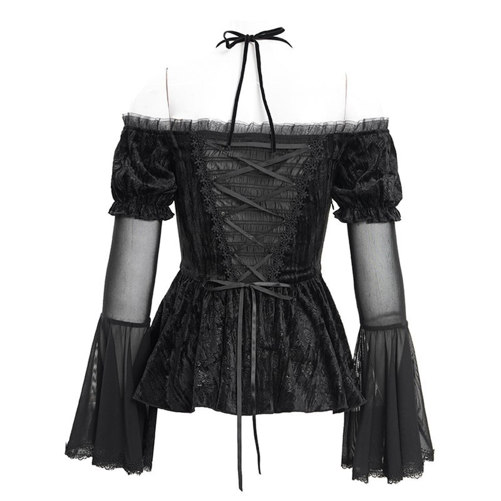 Devil Fashion Gothic Victorian Vampire Black Velvet Rose Princess Peplum Top XS