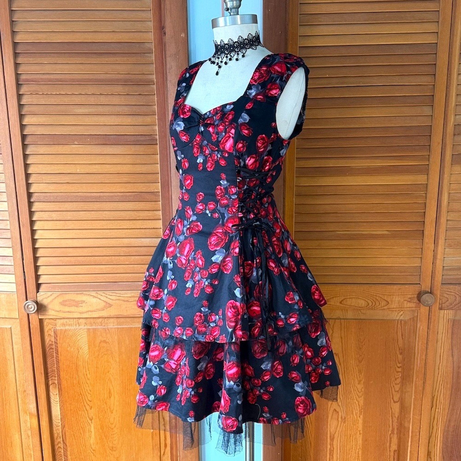 Goth Punk Rockabilly EGL Horror Blood Roses Tiered JSK Dress Petticoat M-L