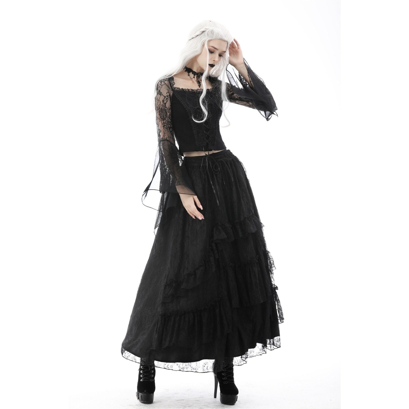 Dark in Love Gothic Victorian Vampire Vkei Black Lace & Ruffle Skirt XS-XL