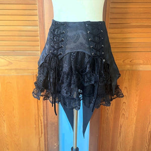 Dark in Love Gothic Victorian Vampire Black Brocade & Lace Swallow Tail Skirt