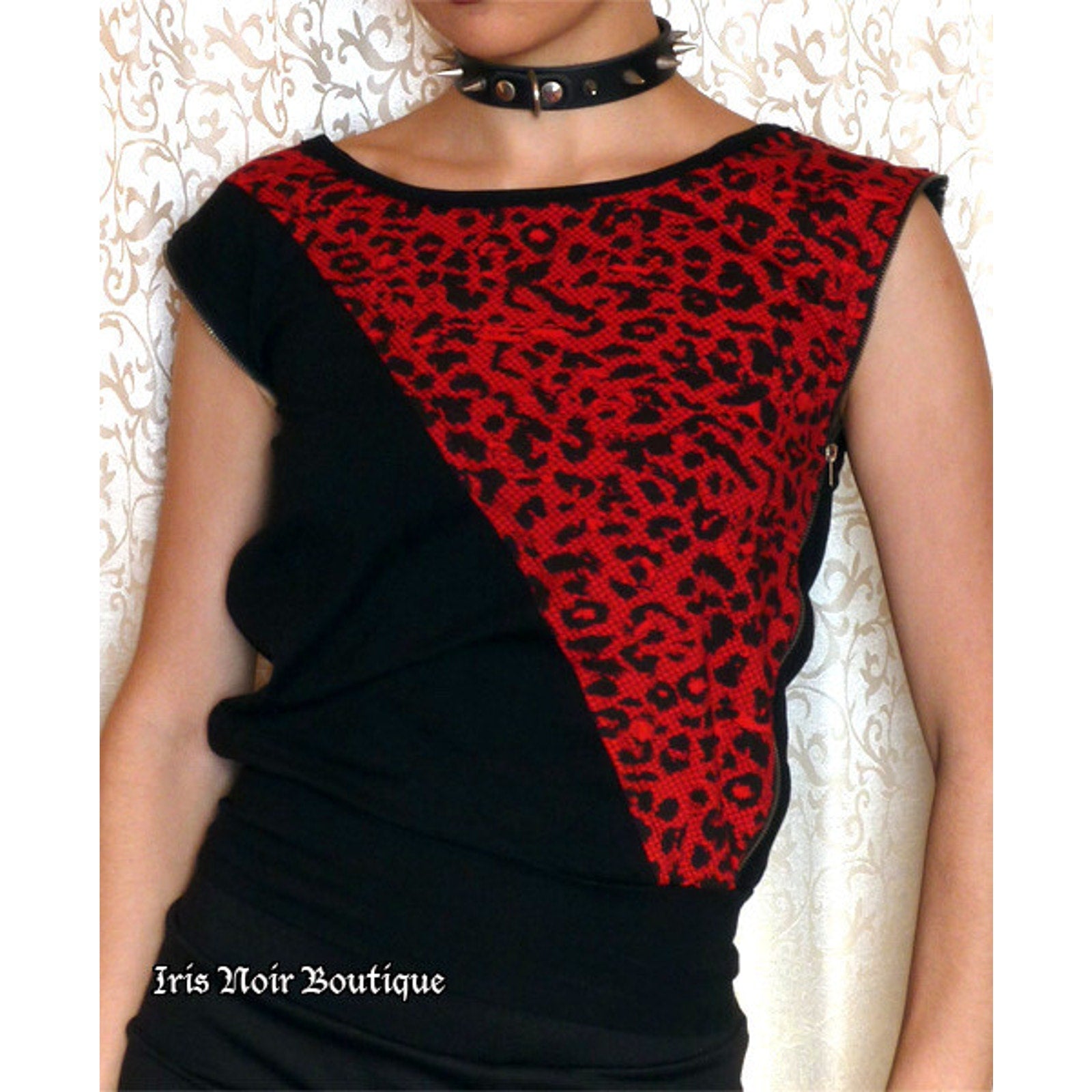 Lip Service Vintage Batz & Bones Punk Goth Y2K Zipper Cheetah Print Top XS