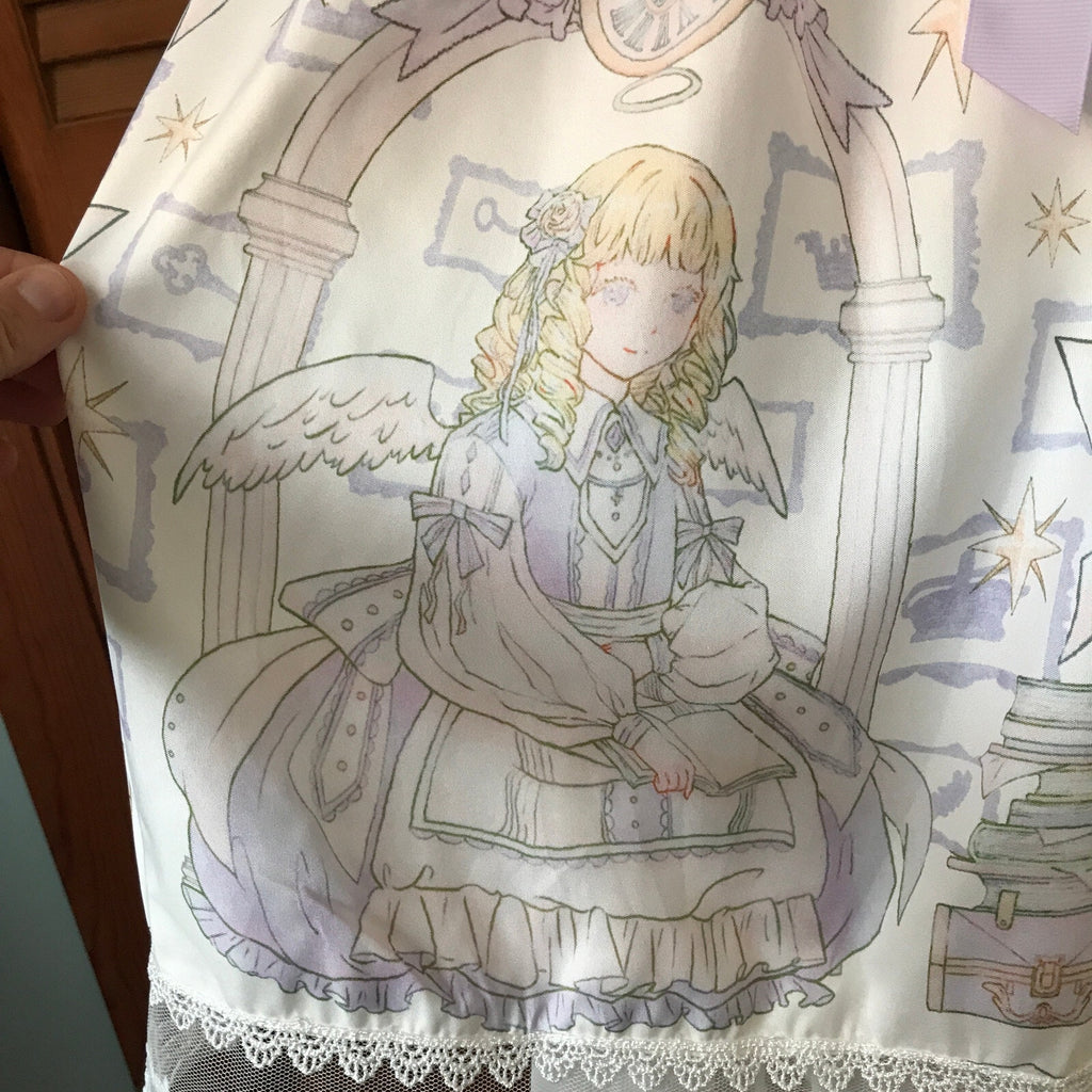 Lolita Kawaii Dolly White Lavender Angel Celestial Science Dress & Petticoat M