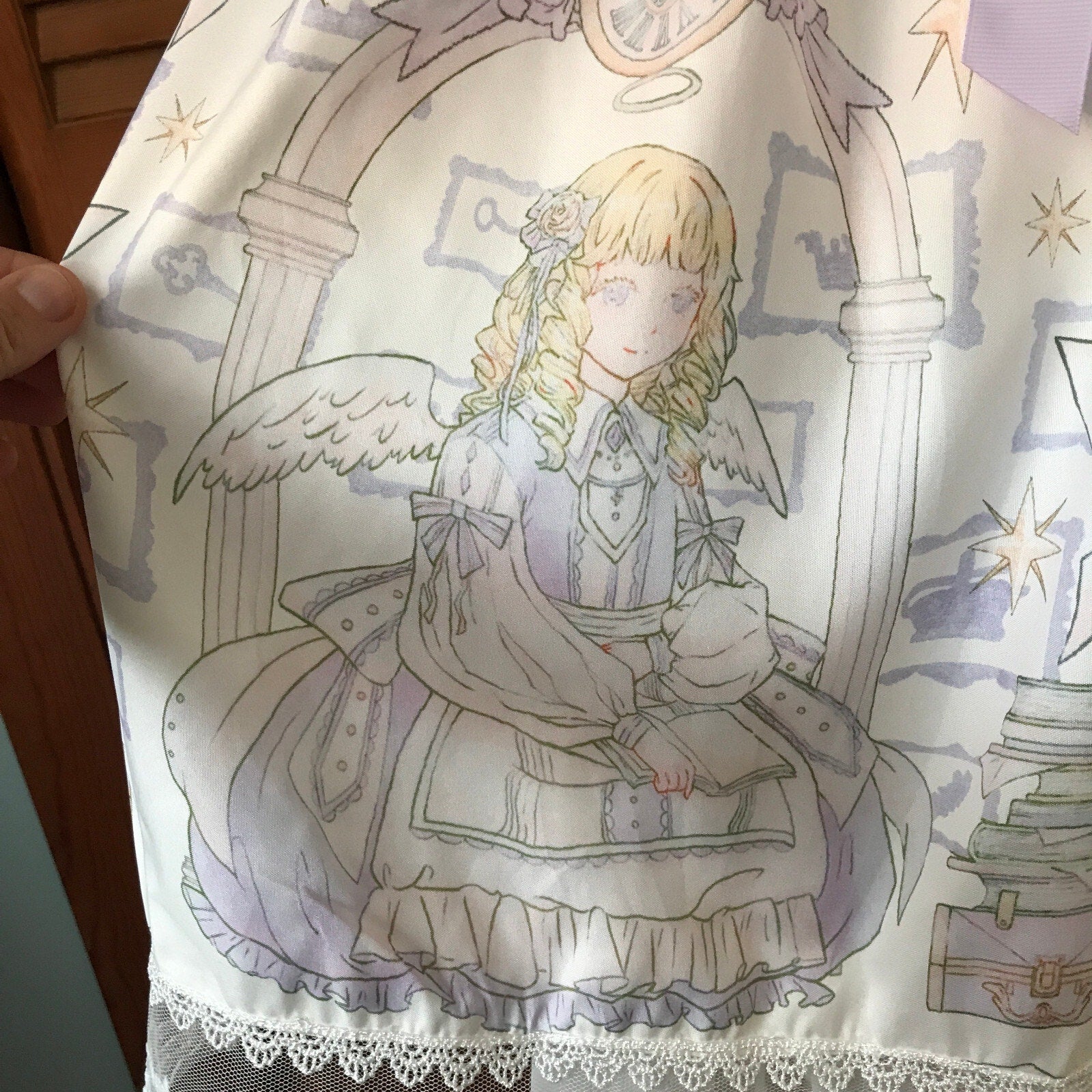 Lolita Kawaii Dolly White Lavender Angel Celestial Science Dress & Petticoat M