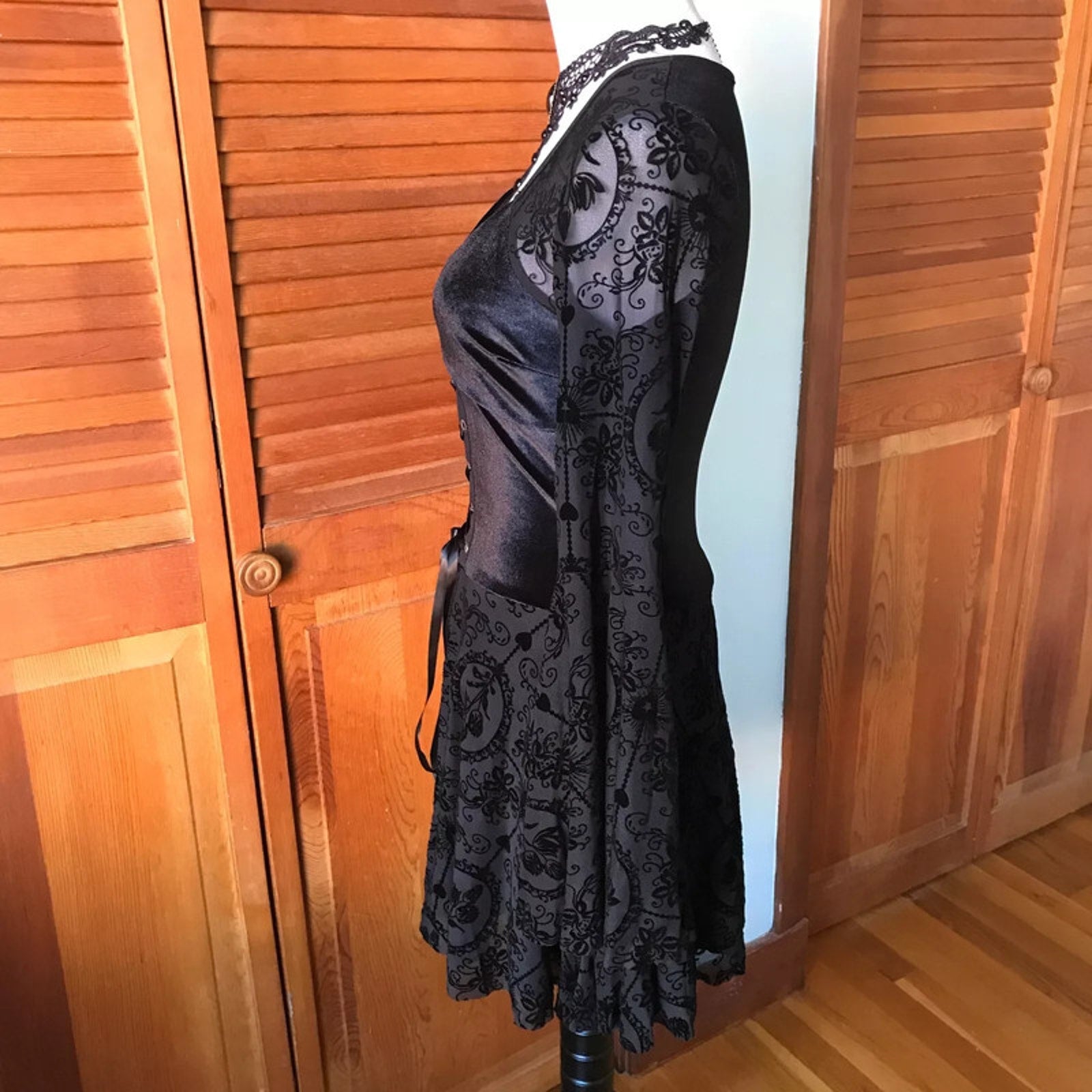 Gothic Victorian Shadow Garden Black Velvet & Lace Dress