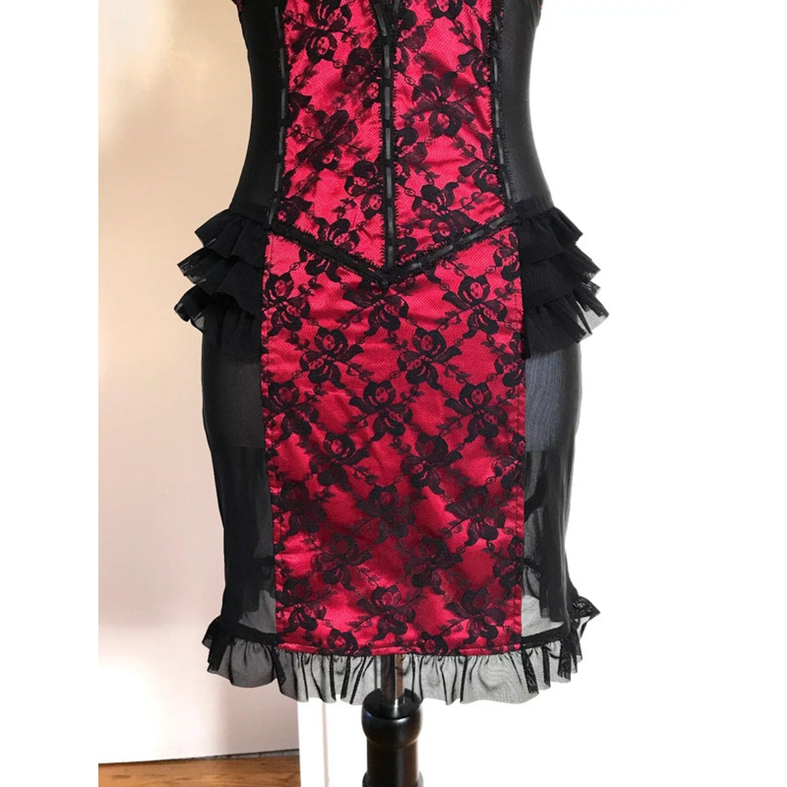 Lip Service Vintage Vaudeville Vamps Gothic Victorian Lace & Mesh Red Dress