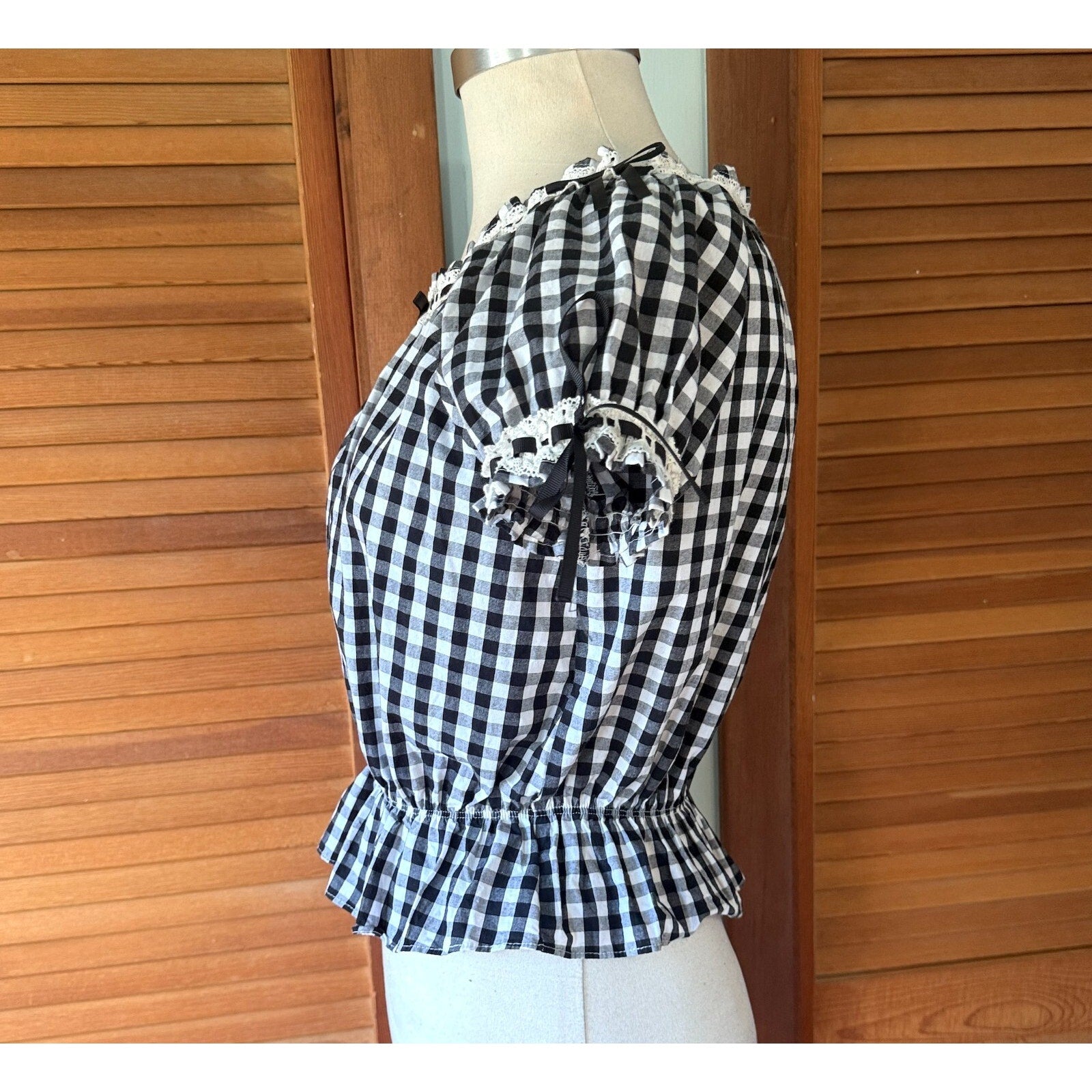 Ank Rouge Lolita EGL J-fashion Kawaii Jirai Gyaru Black White Checkered Top M-L