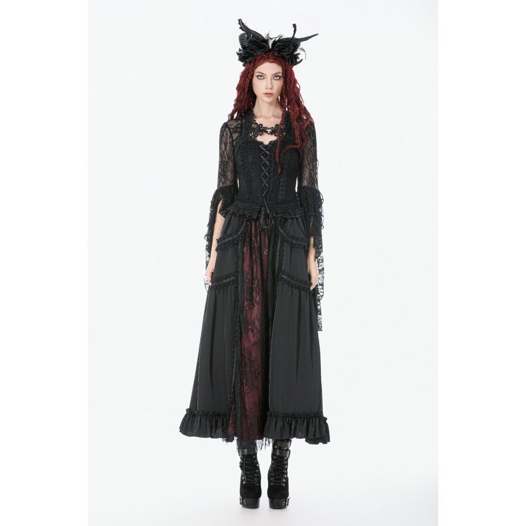 Dark in Love Gothic Victorian Vampire Vkei Black & Red Satin Ruffle Lace Skirt