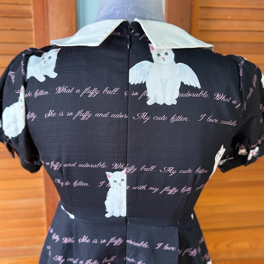 J-Fashion Ank Rouge Kawaii Gyaru Dollcore White Kitten Angel Black Dress S-M