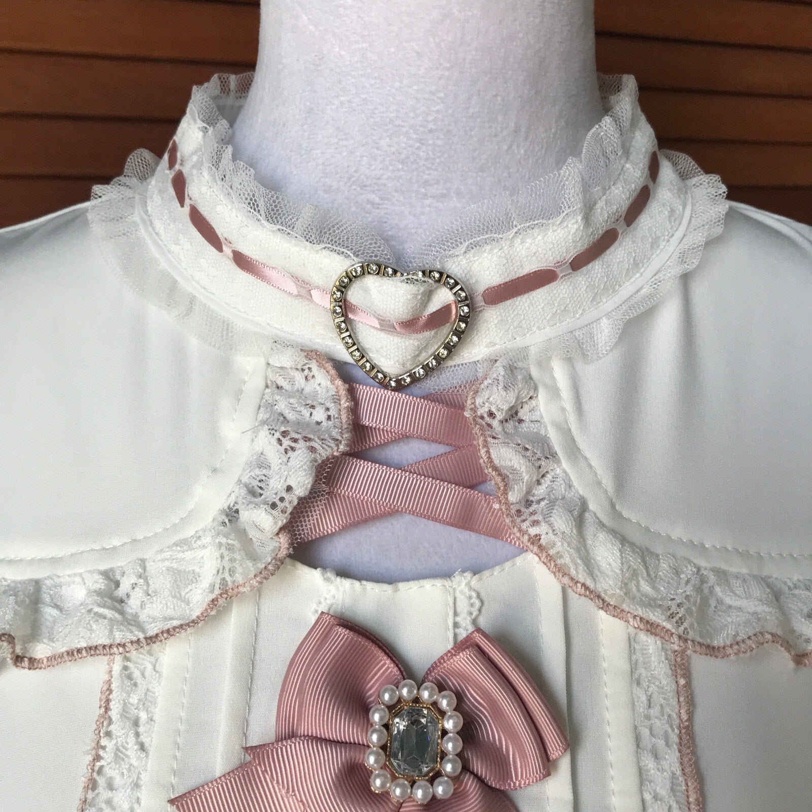 Lolita Kawaii J-fashion Jirai White Ivory Pink Bows Open Shoulder Blouse Top L