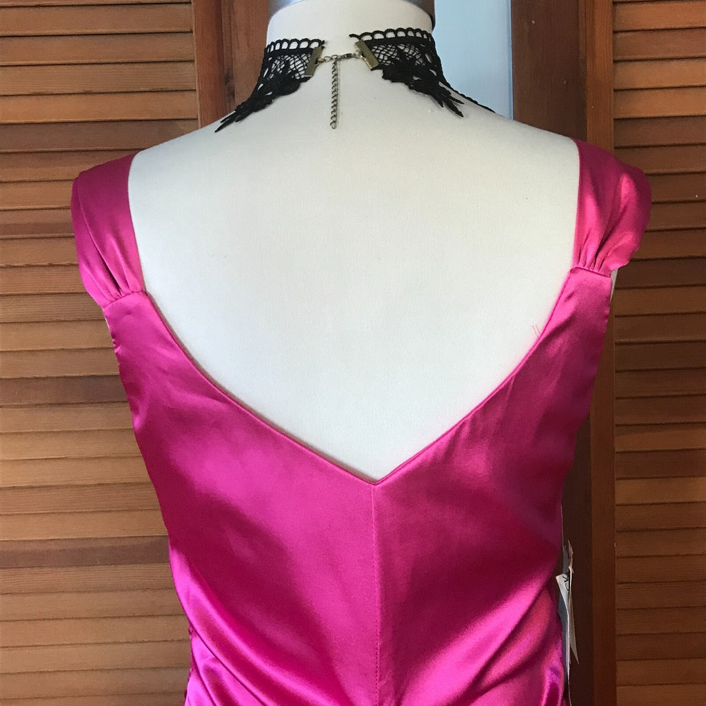 Jessica McClintock Vintage Victorian Lolita Fuchsia Ruffle Train Evening Gown L
