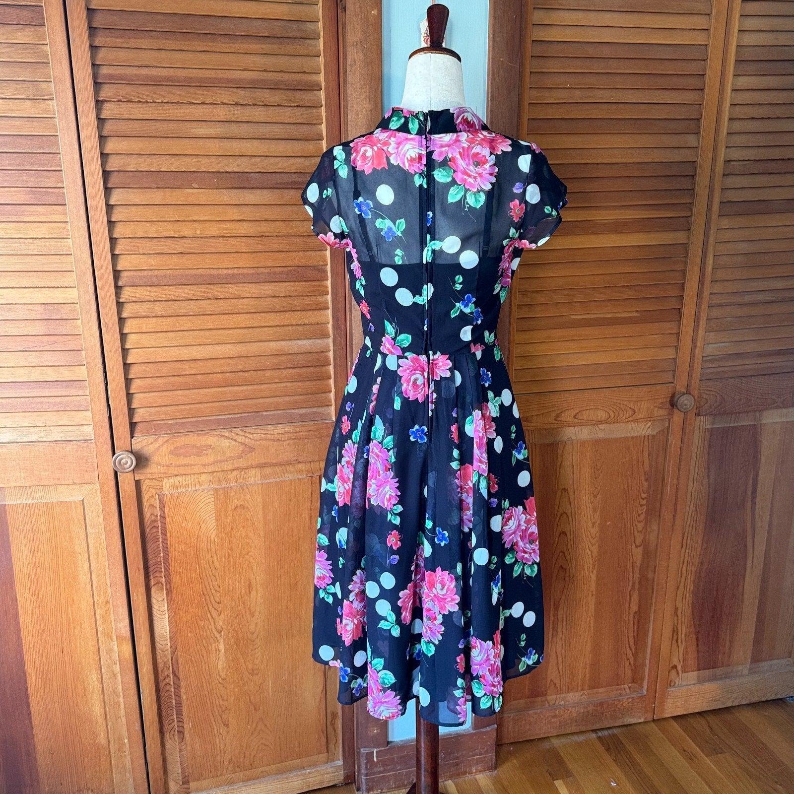 Hell Bunny Black Pink Rose Dark Cottage Retro Romantic Feminine Dress XS