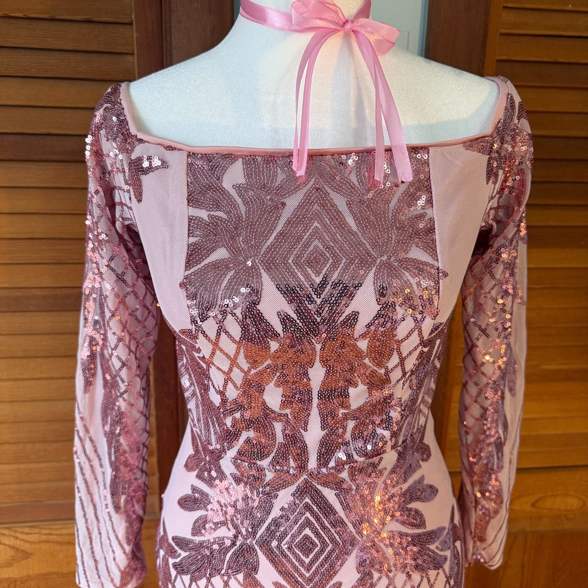 Pink Sequins Fairycore Mermaidcore Disco Diva Bodycon 1930s 1970s Dress Gown XS