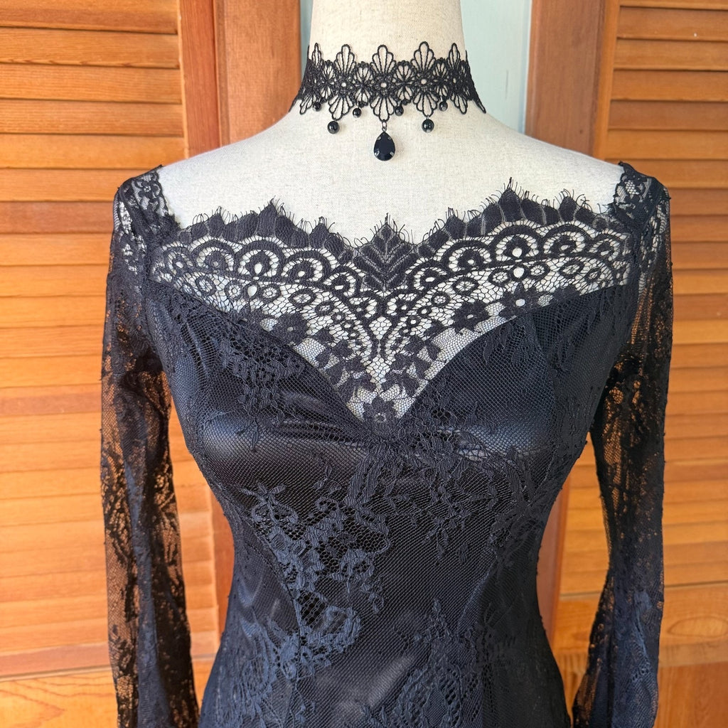 Dark In Love Gothic Victorian Vkei Black Lace Swallowtail Mermaid Dress