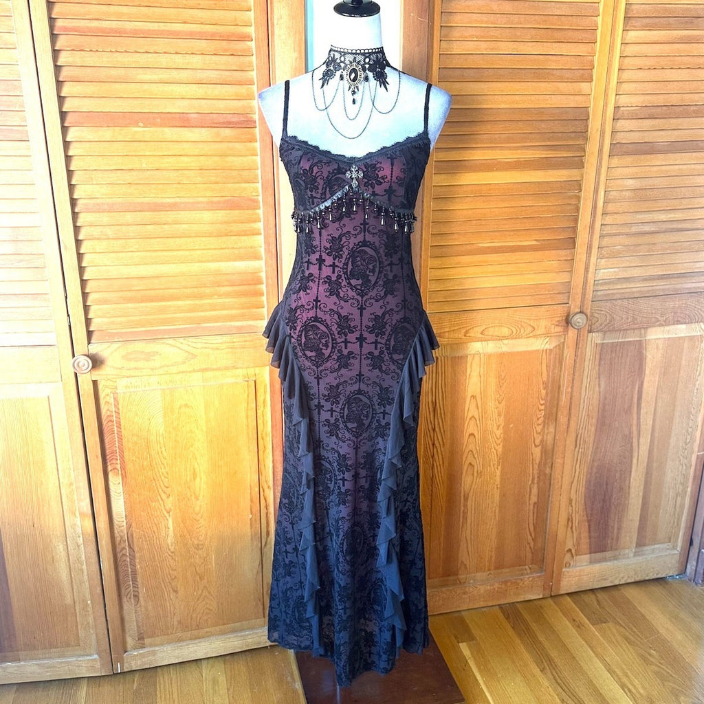 Gothic Victorian Vampire Everlasting Melancholy Cross Beads & Ruffles Dress