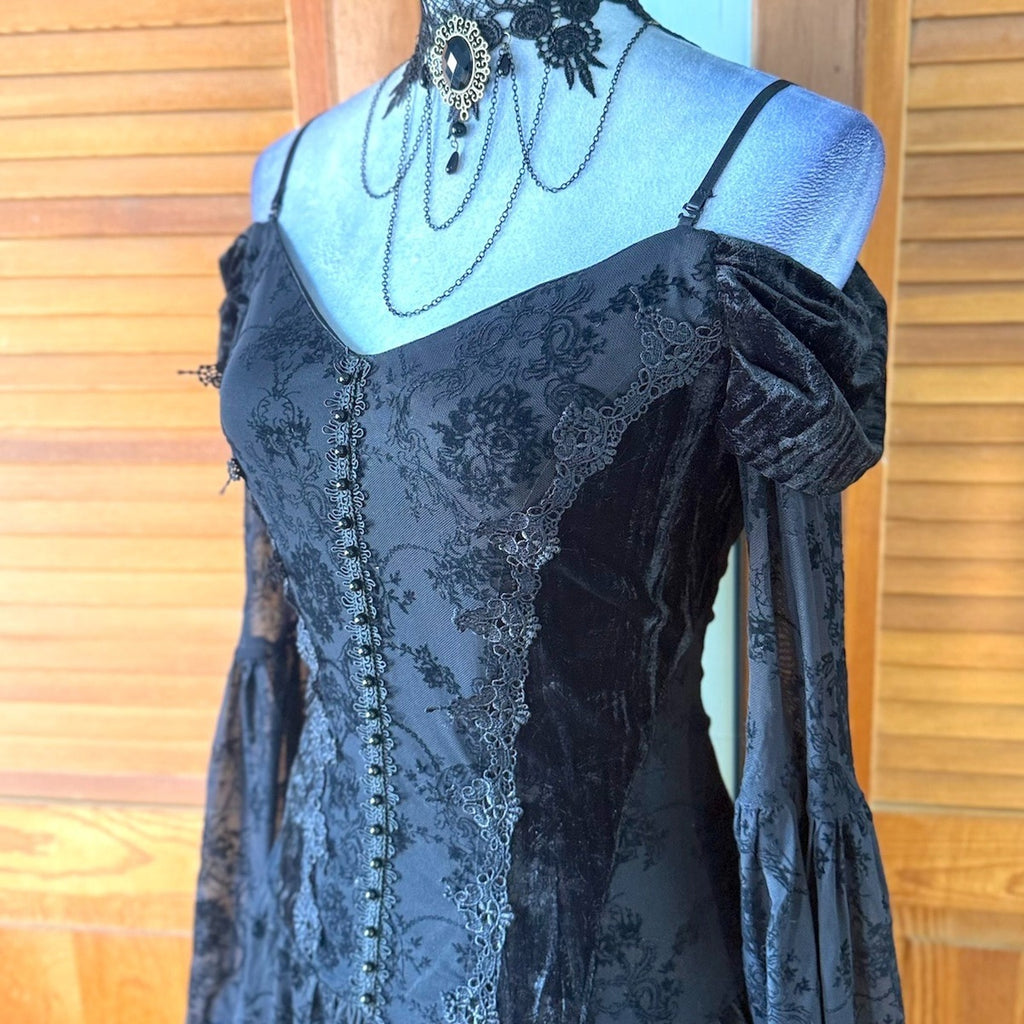 Dark In Love Gothic Victorian Dark Fairycore Black Rose Fairy Lace Mini Dress S