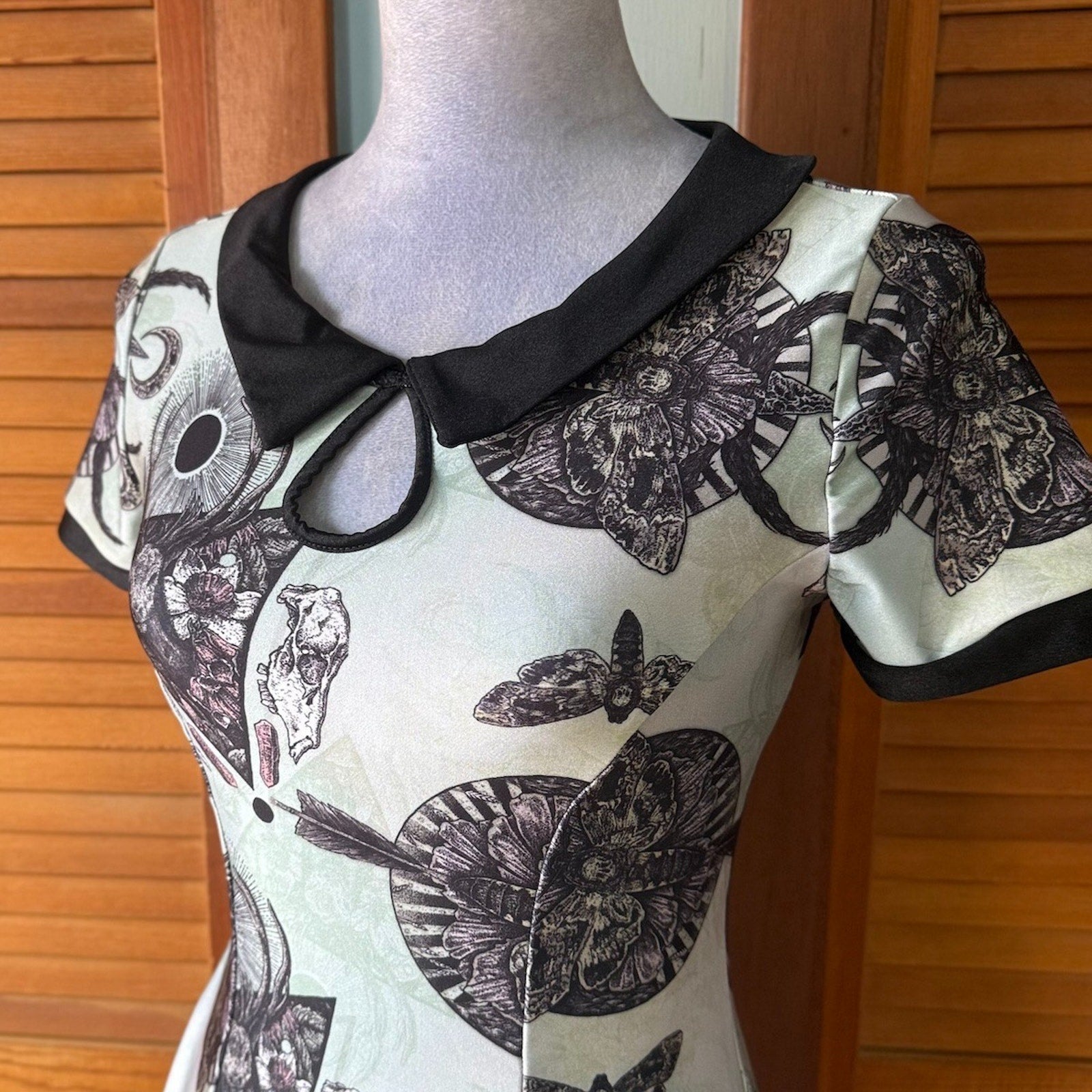 Spin Doctor Alchemy Goth Punk Witchcore Alt Green Deer & Moth Mini Dress XS