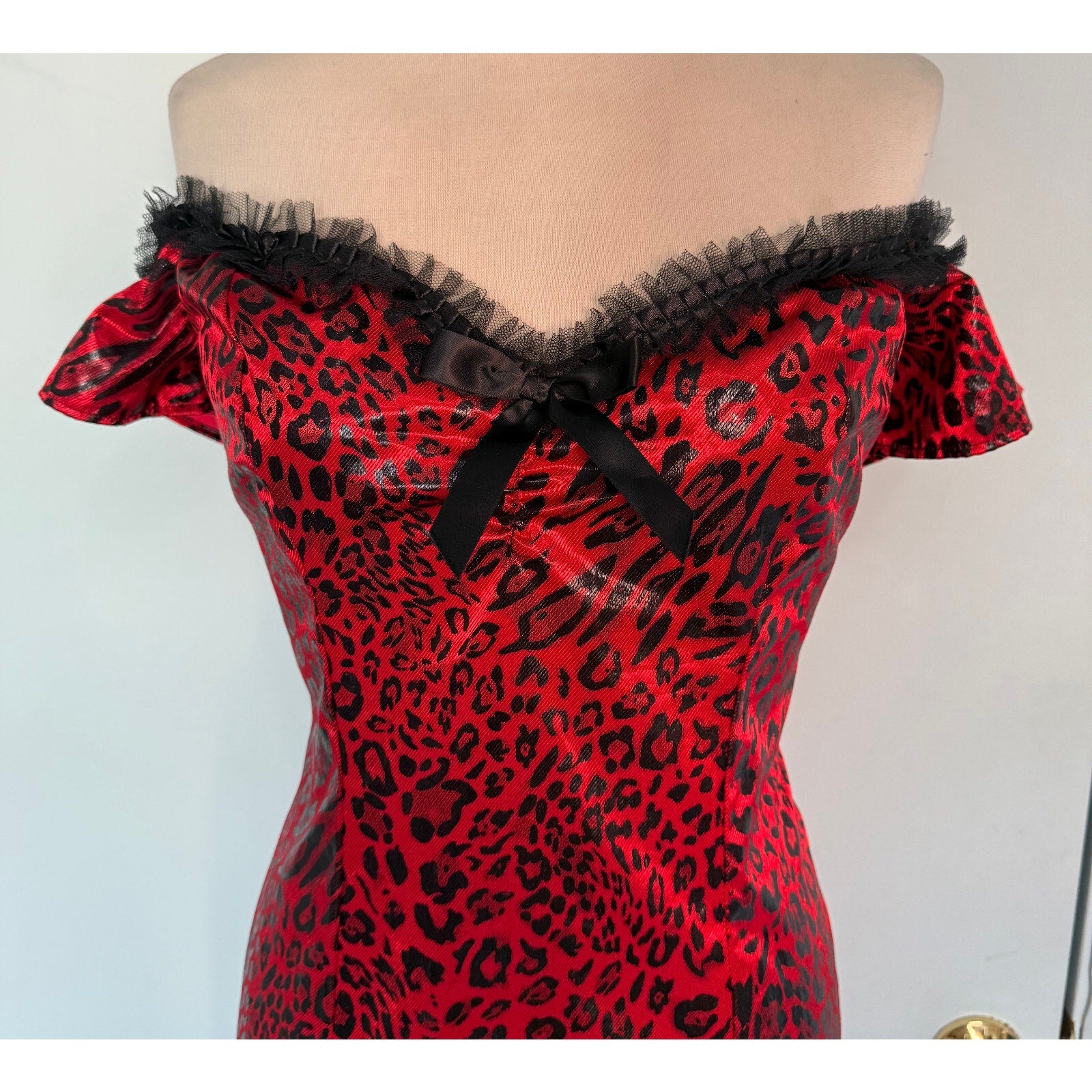 Vintage Lip Service Leopard Liaisons Burlesque Pinup Cabaret Goth Gown Dress S