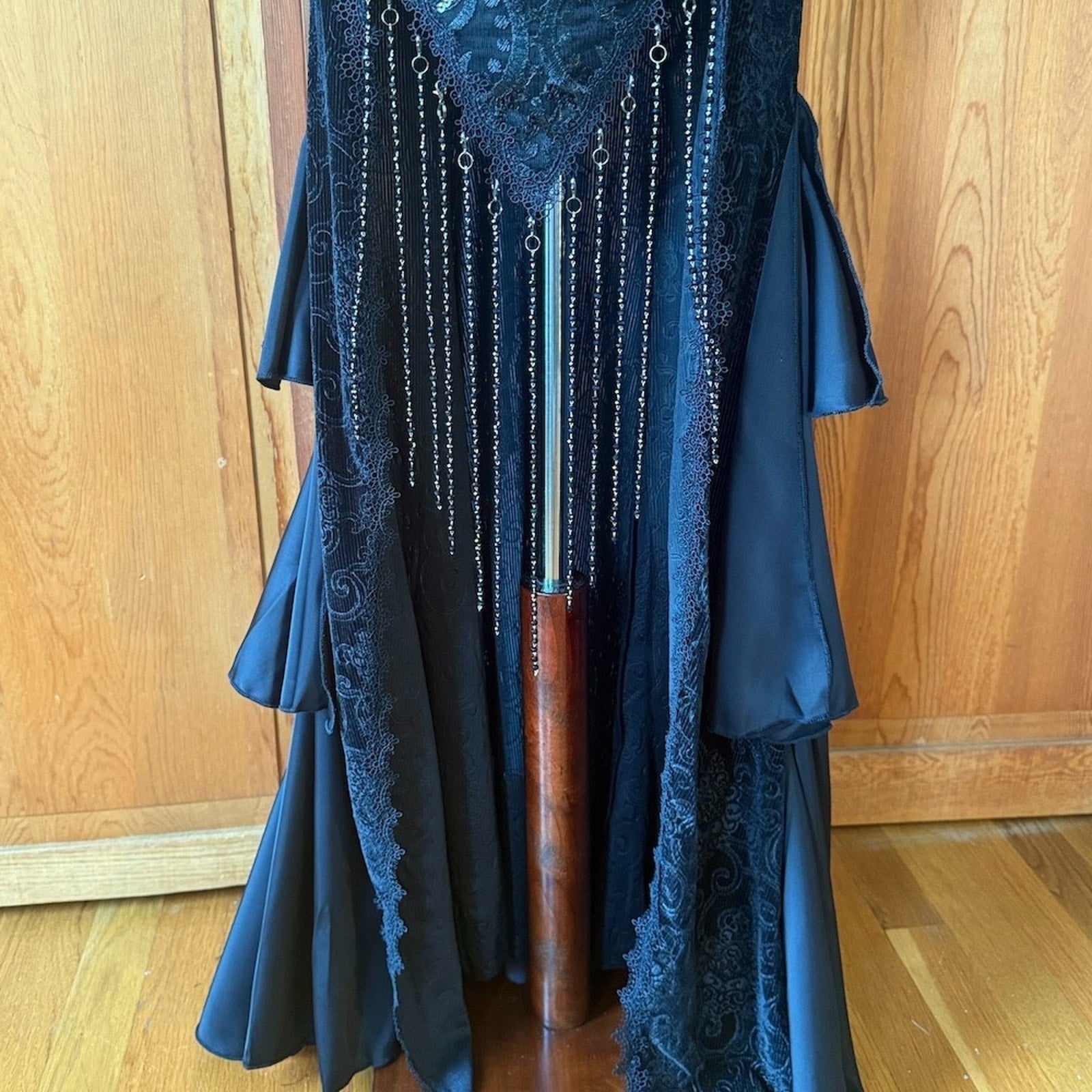 Devil Fashion Gothic Victorian 'Vampire Masquerade' Black Velvet Beaded Gown