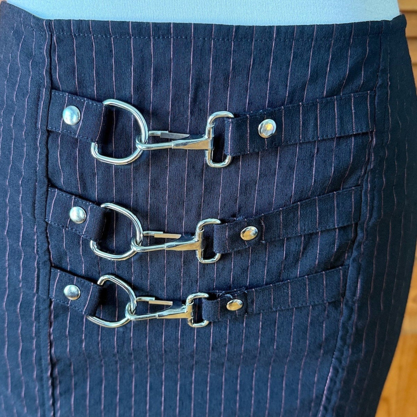 Vintage Lip Service Gangsta Pranksta Goth Punk Y2K Fishtail Striped Knee Skirt M