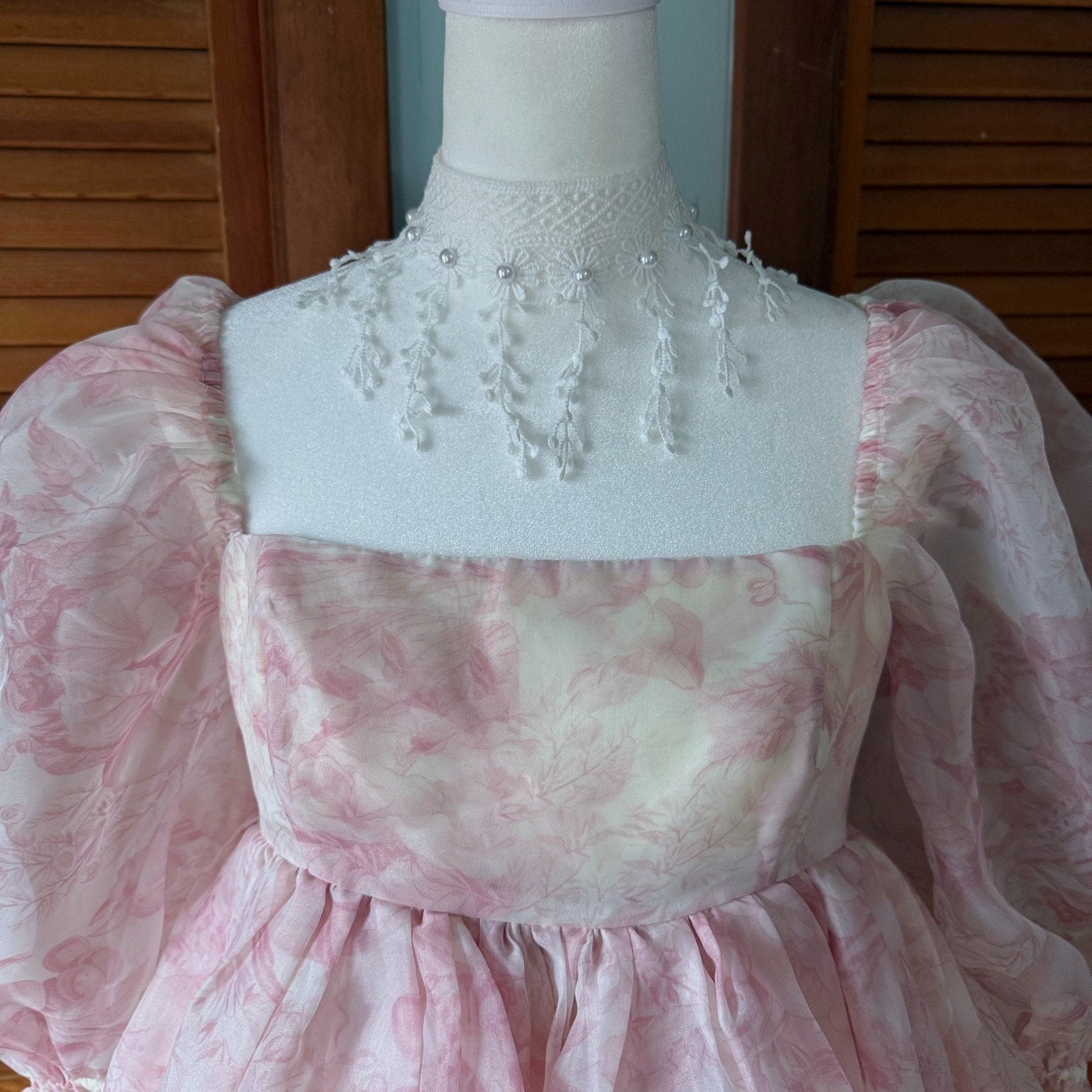 Selkie Cottagecore Romantic Fairycore Pink Floral Puff Sleeve Dress S