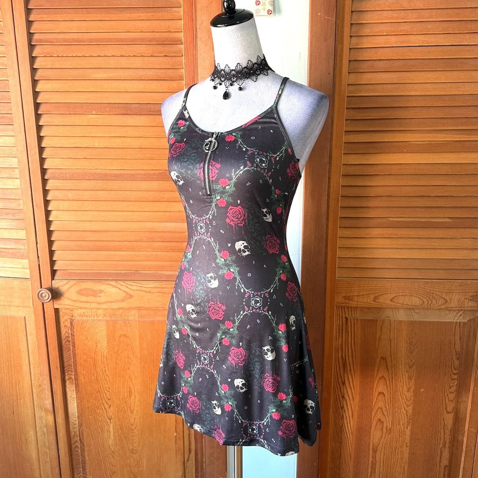 Jawbreaker Goth Punk Alt Emo Walk in the Cemetary Skull & Roses Mini Dress