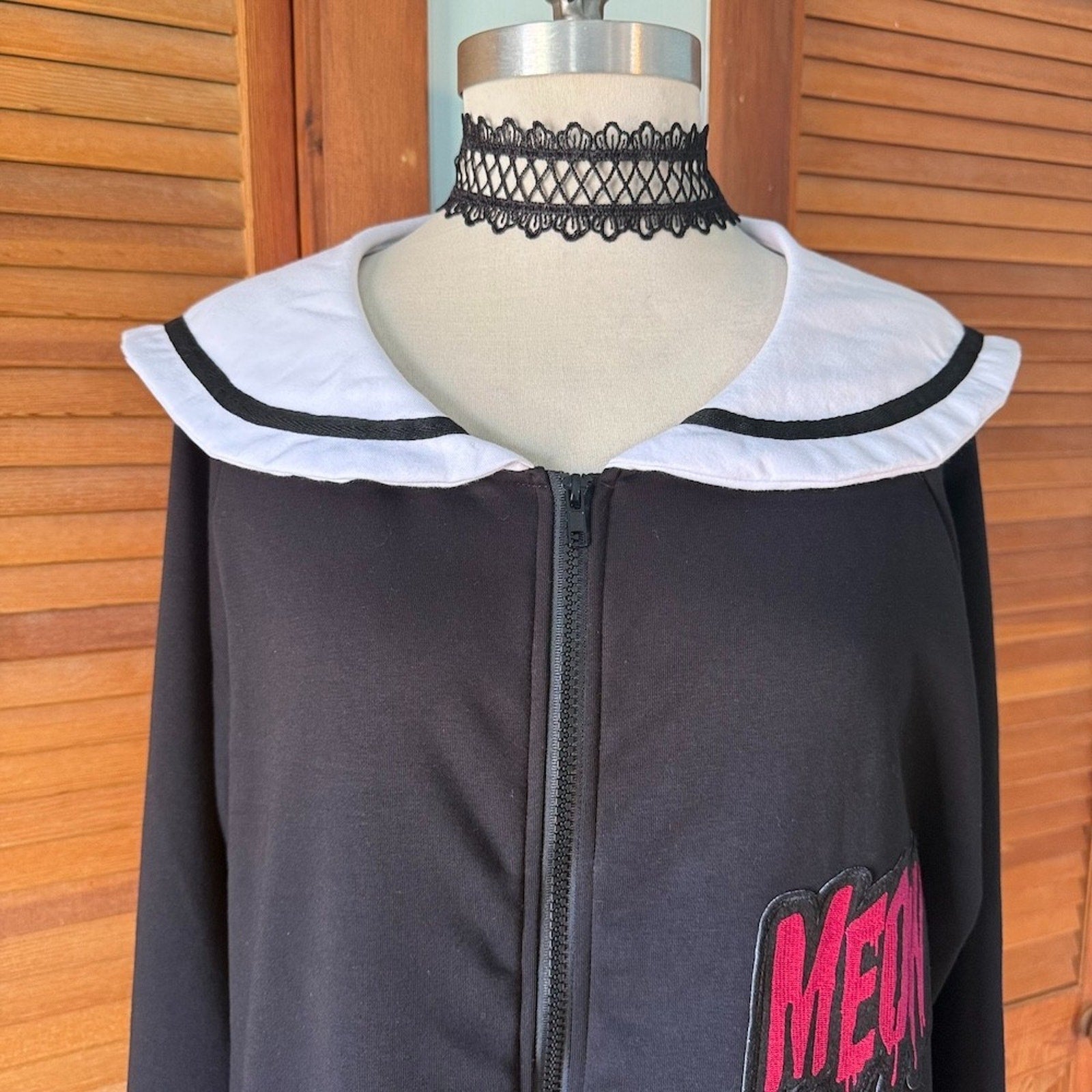 ACDC Rag Punk Goth Emo Black & White Kitty Cat Sailor Collar Jacket Plus Size